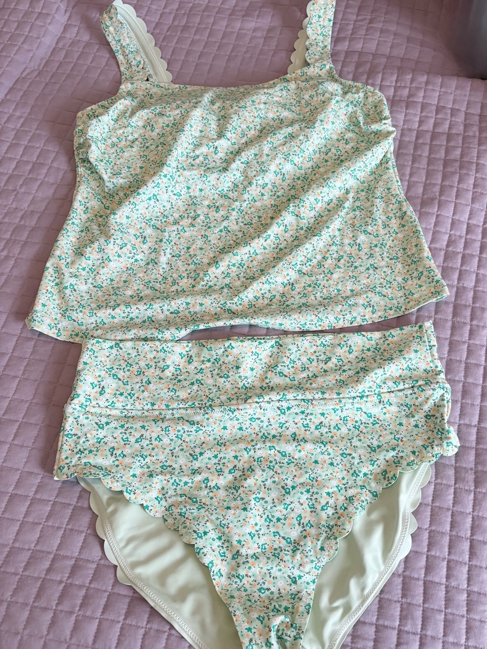 Lands' End Mint Green Floral Tankini Set